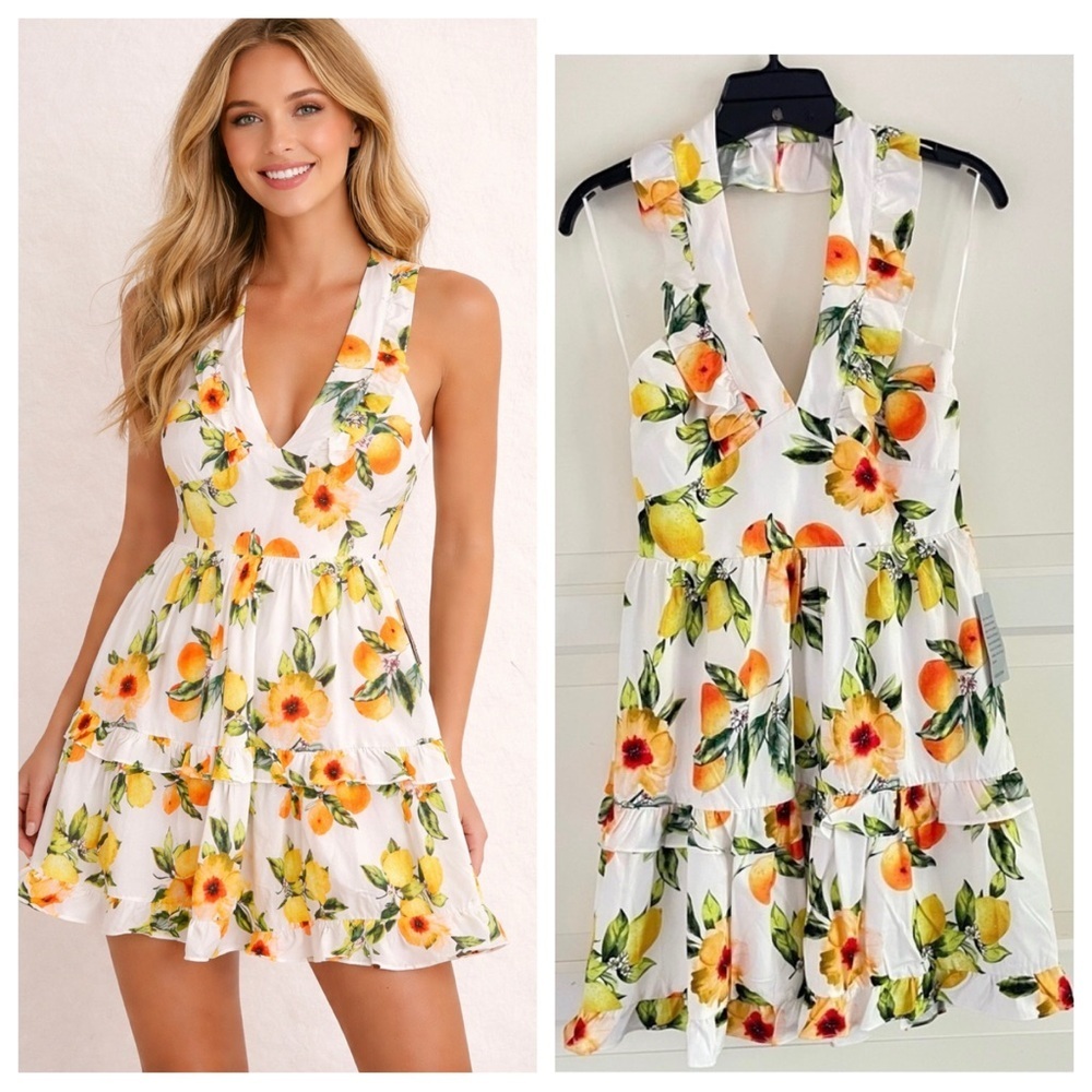 NEW! NSR Nordstrom lemon floral halter mini dress 37970